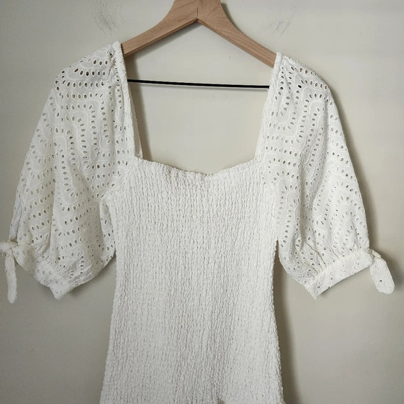 Lovers and Friends | Kathleen Smocked Eyelet Ruffle Mini Dress - Size L - Picture 4 of 11